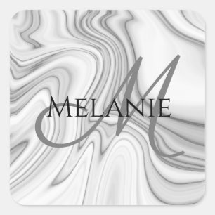 Modern Elegant White Marble Monogram Vierkante Sticker