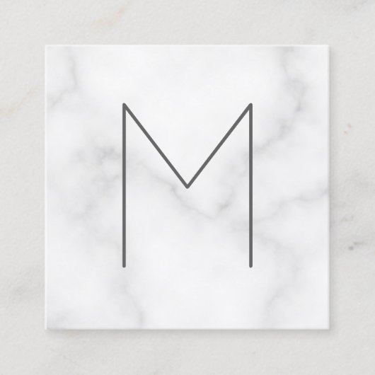 Modern Elegant White Marble Monogram Vierkante Visitekaartje (Voorkant)