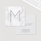 Modern Elegant White Marble Monogram Vierkante Visitekaartje