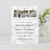 Modern Elegant White Marble Photo Collage Wedding Kaart (Staand voorkant)