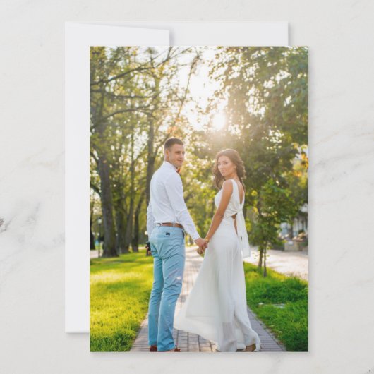 Modern Elegant White Marble Photo Collage Wedding Kaart (Achterkant)