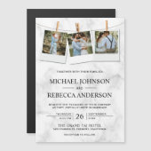 Modern Elegant White Marble Photo Collage Wedding Magnetische Uitnodiging (Voorkant / Achterkant)