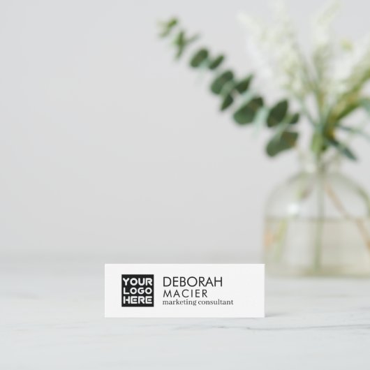 Modern Elegant White Mini Visitekaartje met Logo (Staand voorkant)