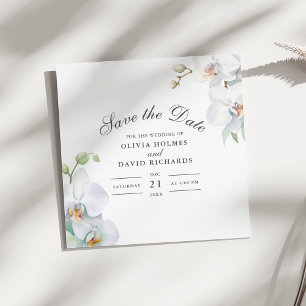 Modern Elegant White Orchid Save the Date Kaart