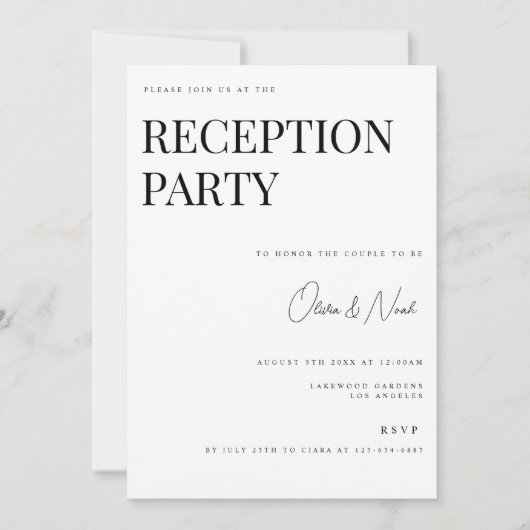 Modern & Elegant White Reception Invitation Kaart (Voorkant)