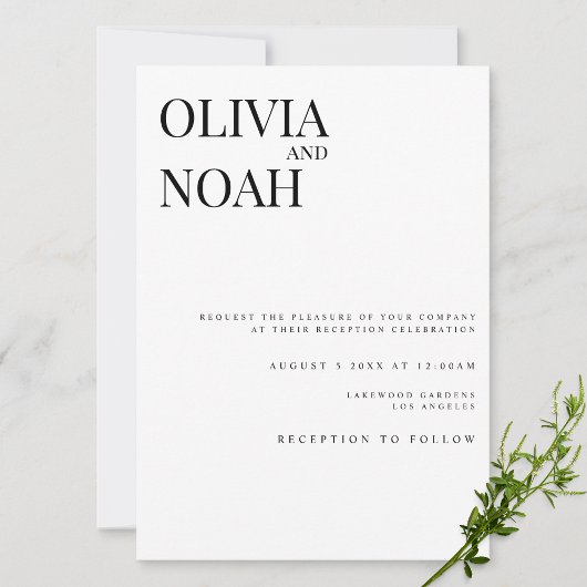 Modern & Elegant White Reception Invitation Kaart
