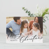 Modern Elegant White Script Merry Kerstmis Feestdagenkaart (Staand voorkant)