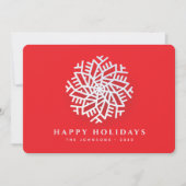 Modern Elegant White Snow Flake on Red Feestdagenkaart (Voorkant)