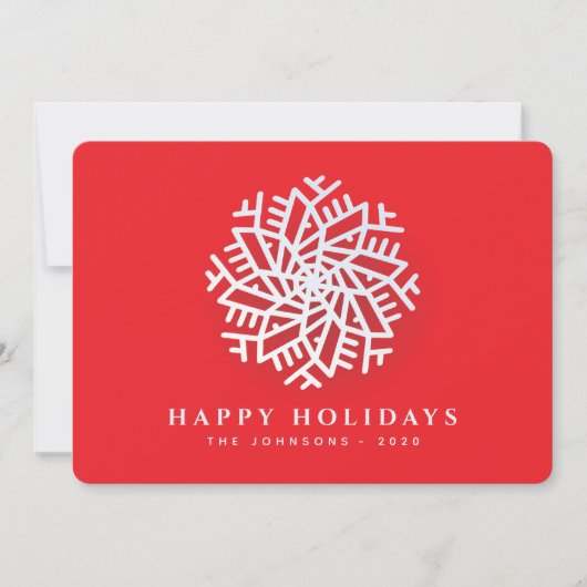 Modern Elegant White Snow Flake on Red Feestdagenkaart (Voorkant)
