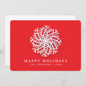 Modern Elegant White Snow Flake on Red Feestdagenkaart (Voorkant / Achterkant)