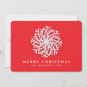 Modern Elegant White Snow Flake on Red Feestdagenkaart (Voorkant)