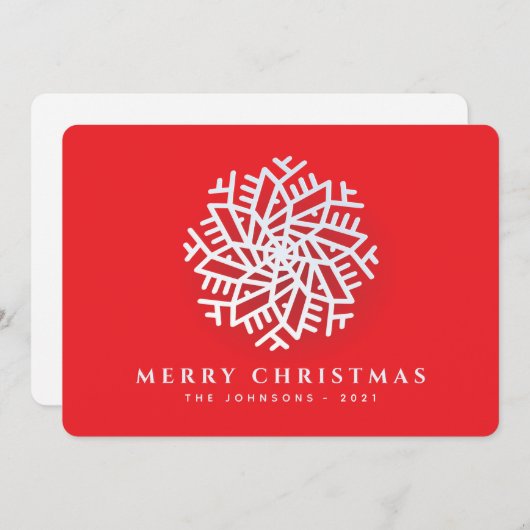Modern Elegant White Snow Flake on Red Feestdagenkaart (Voorkant / Achterkant)