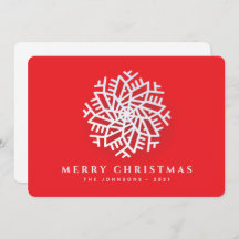 Modern Elegant White Snow Flake on Red