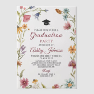 Modern Elegant Wildflower Afstudeerfeest Vellum Uitnodigingen