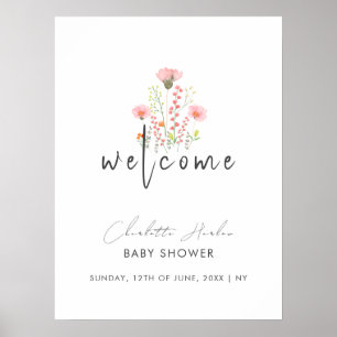 Modern Elegant Wildflower Baby shower Welkom Poster