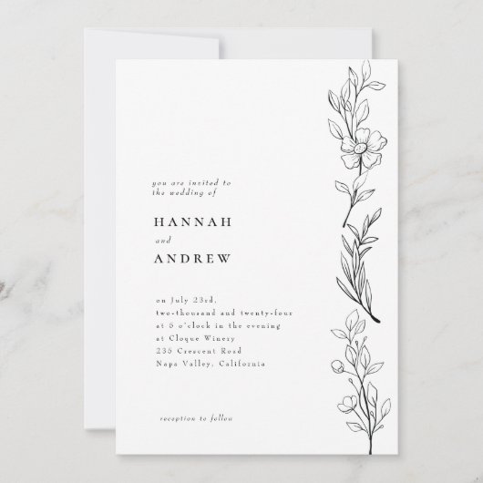 Modern Elegant Wildflower Floral Wedding Kaart (Voorkant)