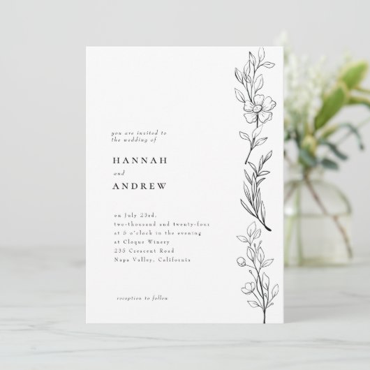 Modern Elegant Wildflower Floral Wedding Kaart (Staand voorkant)