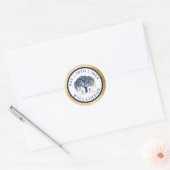 Modern Elegant Willow Tree Navy Blauw Goud Bruilof Ronde Sticker (Envelop)