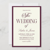 Modern Elegant Wine Dark Purple Ivory Wedding Kaart (Voorkant)