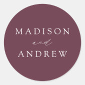 Modern Elegant Wine Paars Persoonlijk Wedden Ronde Sticker (Voorkant)
