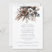 Modern Elegant Winter Floral Pinecone Baby shower Kaart (Voorkant)