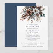 Modern Elegant Winter Floral Pinecone Baby shower Kaart (Voorkant / Achterkant)