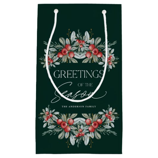 Modern Elegant Winter Greenery Kerstmis Klein Cadeauzakje (Voorkant)