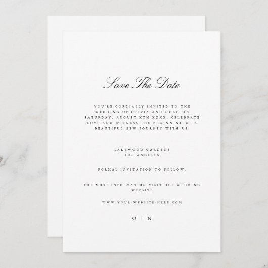 Modern & Elegant Wit Bewaar de datum Bruiloft Kaar Aankondiging (Voorkant / Achterkant)