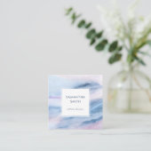 Modern Elegant Wit Blauw Waterverf Abstract Vierkante Visitekaartje (Staand voorkant)