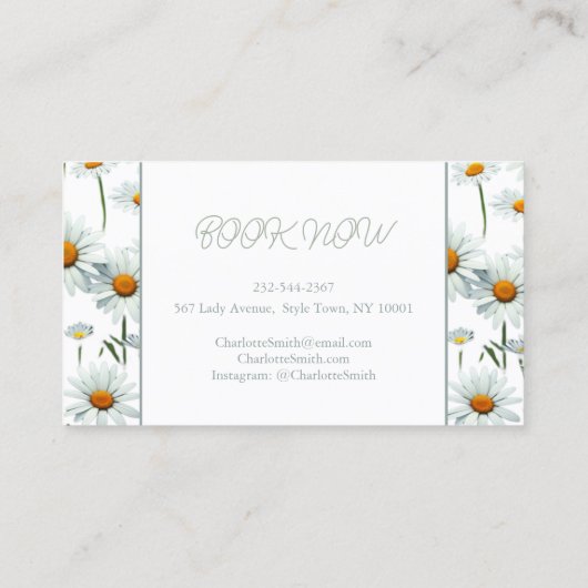 Modern Elegant Wit Daisy Bloemen Trendy Business Visitekaartje (Achterkant)