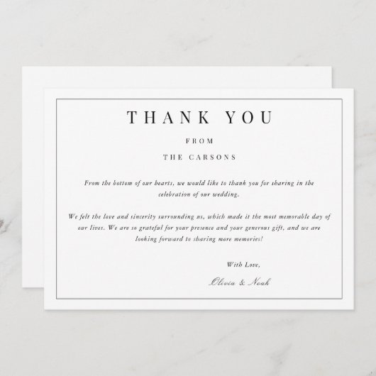 Modern & Elegant Wit Dank u Kaart (Voorkant / Achterkant)