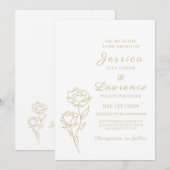 Modern Elegant wit en goud Bloemen Huwelijk Kaart (Voorkant / Achterkant)