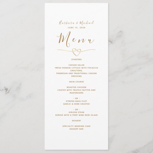 Modern Elegant Wit en Goud Bruiloft Menu (Voorkant)