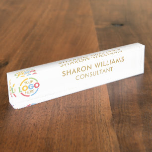 Modern Elegant Wit en Goud Business Logo Kantoor Naambordje