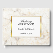 Modern elegant wit en goud marmer bruiloft gastenboek (Voorkant)