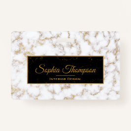 Modern Elegant Wit Goud Marmer Monogram - Badge