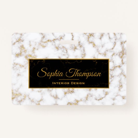 Modern Elegant Wit Goud Marmer Monogram - Badge (Voorkant)