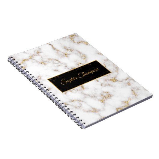 Modern Elegant Wit Goud Marmeren Naam - Notitieboe Notitieboek (Rechterzijde)