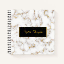 Modern Elegant Wit Goud Marmeren Naam - Notitieboe Notitieboek