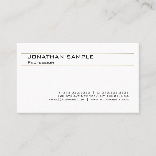 Modern elegant wit goud met hoge kwaliteit Eenvoud Visitekaartje (Voorkant)