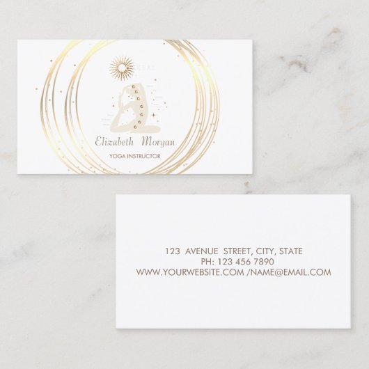 Modern Elegant Wit, Gouden Cirkels Yoga Meisje Visitekaartje (Voorkant / Achterkant)