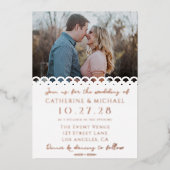 Modern Elegant Wit Kant Foto Bruiloft Folie Uitnodiging (Voorkant)