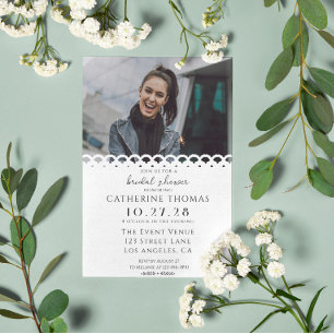 Modern Elegant Wit Kant Foto Vrijgezellenfeest Kaart