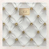 Modern Elegant Wit Leer Tufted Gold Glazen Onderzetter (Voorkant)