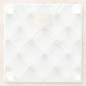 Modern Elegant Wit Leer Tufted Gold Glazen Onderzetter (Achterkant)