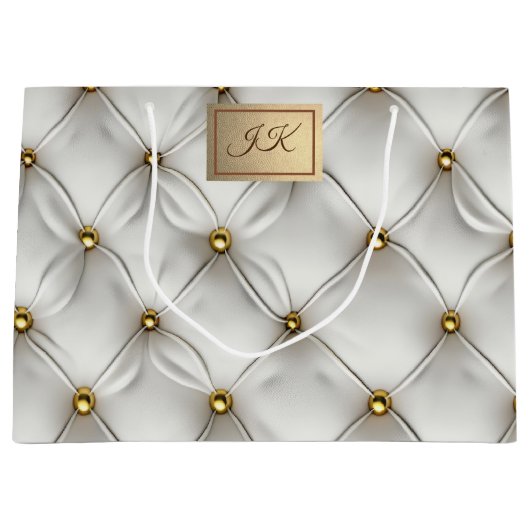 Modern Elegant Wit Leer Tufted Gold Groot Cadeauzakje (Voorkant)