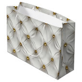 Modern Elegant Wit Leer Tufted Gold Groot Cadeauzakje (Achterkant Gekanteld)