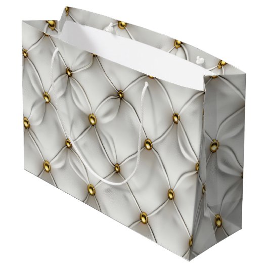 Modern Elegant Wit Leer Tufted Gold Groot Cadeauzakje (Achterkant Gekanteld)
