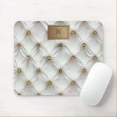 Modern Elegant Wit Leer Tufted Gold Muismat (Met muis)