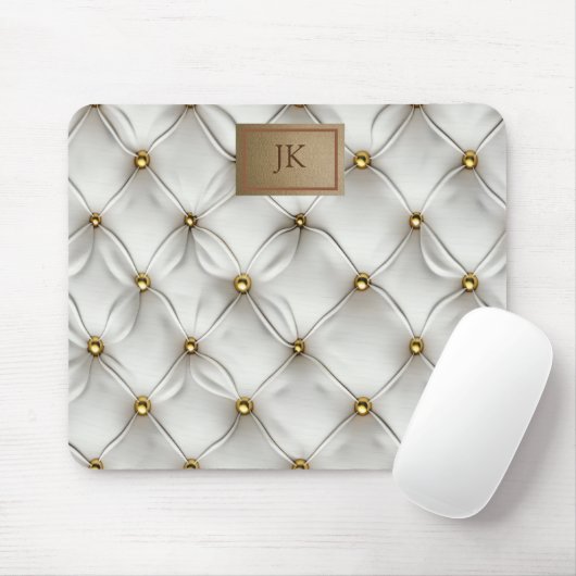 Modern Elegant Wit Leer Tufted Gold Muismat (Met muis)